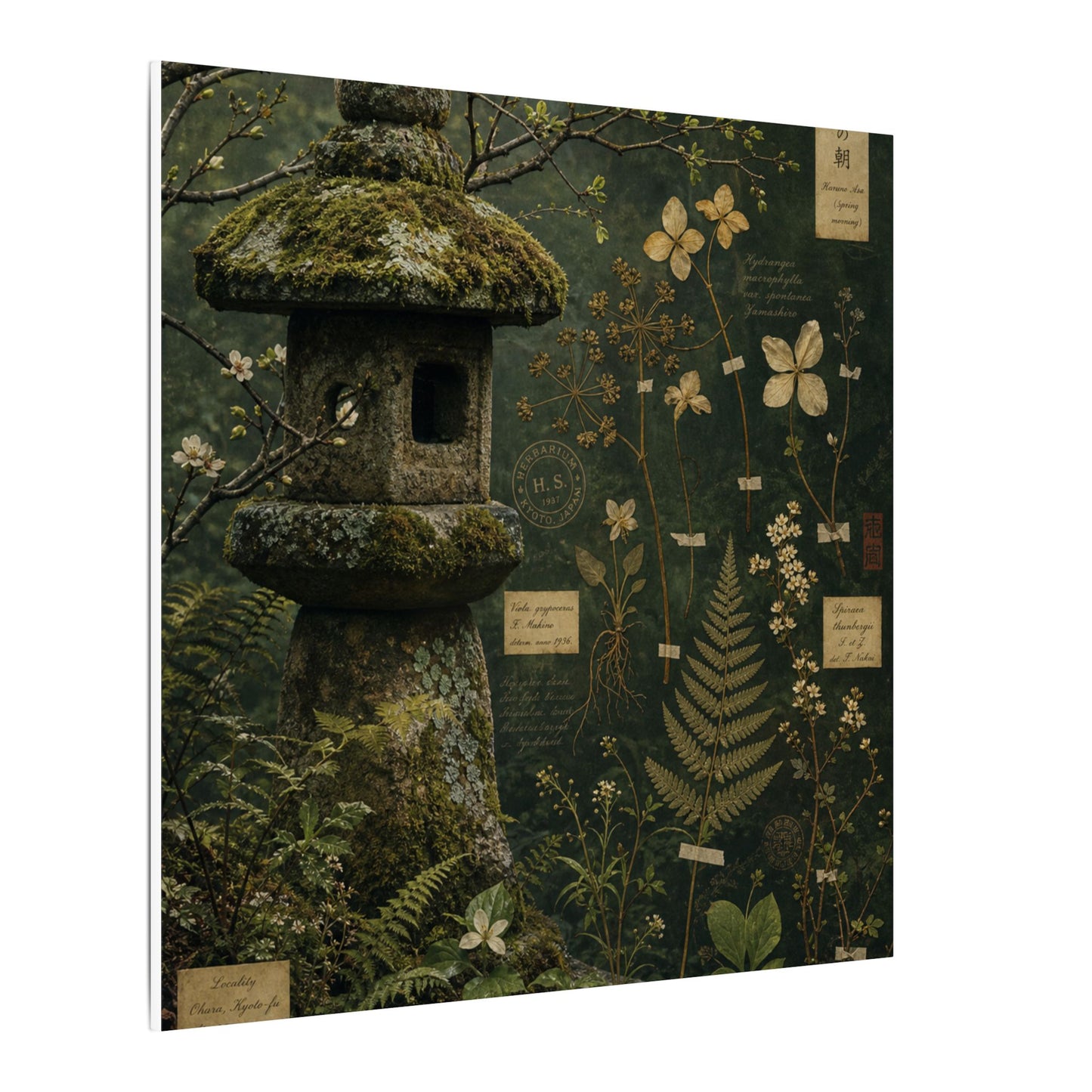 Spring Stone Lantern Herbarium Canvas Art | Nostalgic Decor