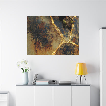 Datsuzoku Rust Patina Canvas Art - Kintsugi Crackle Gold