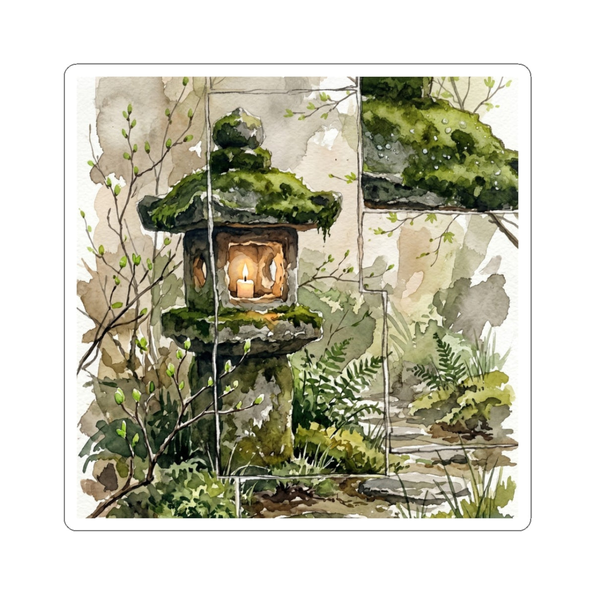 Stone Lantern Sticker | Spring Japandi Watercolor Art
