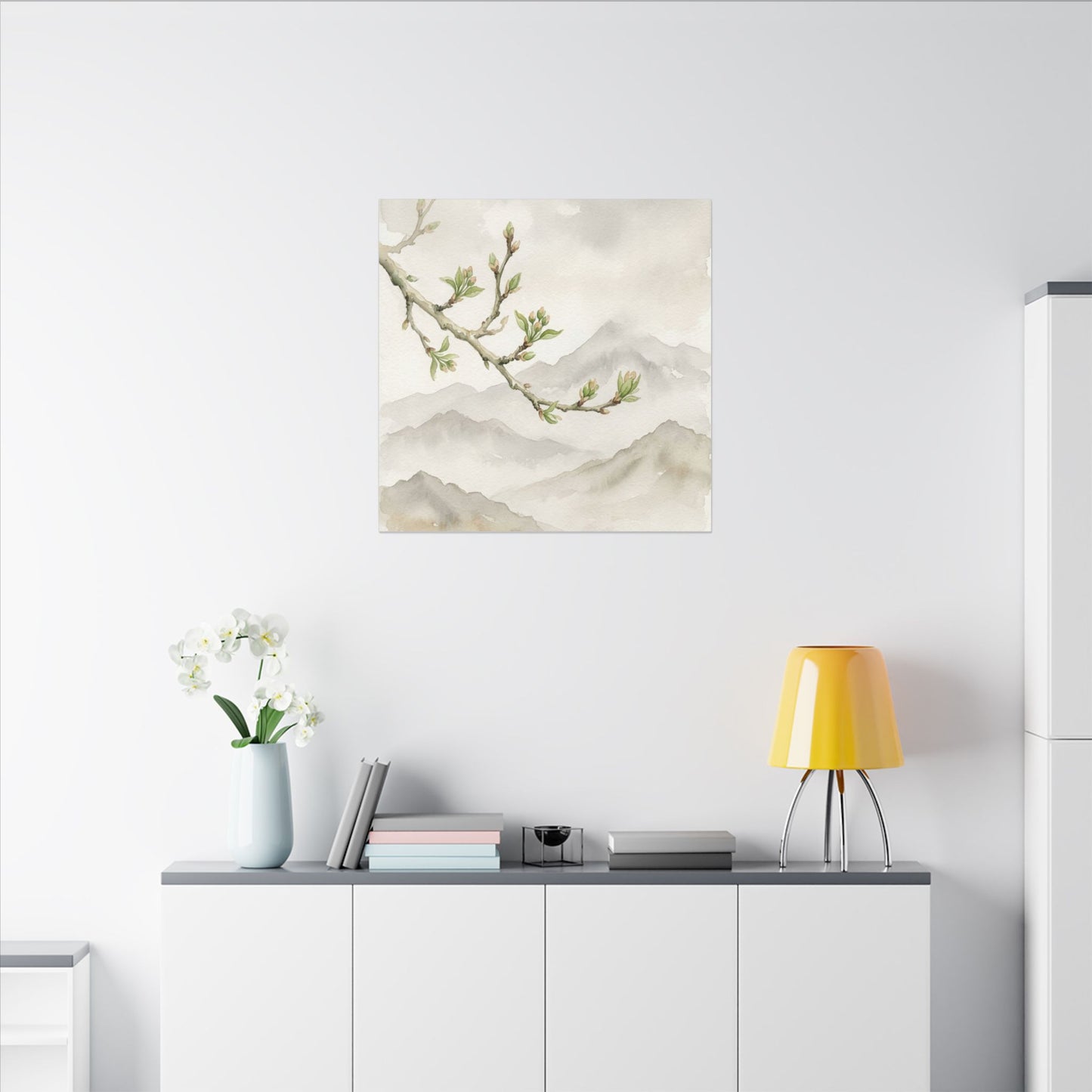 Spring Mountain Mist Watercolor Canvas Art | Cozy Decor