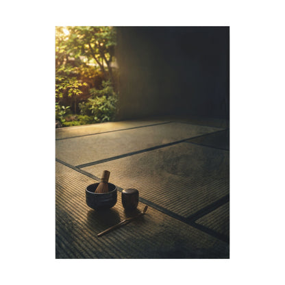 Dark Japandi Tea Ceremony in Golden Hour | Dark Texture Canvas Art