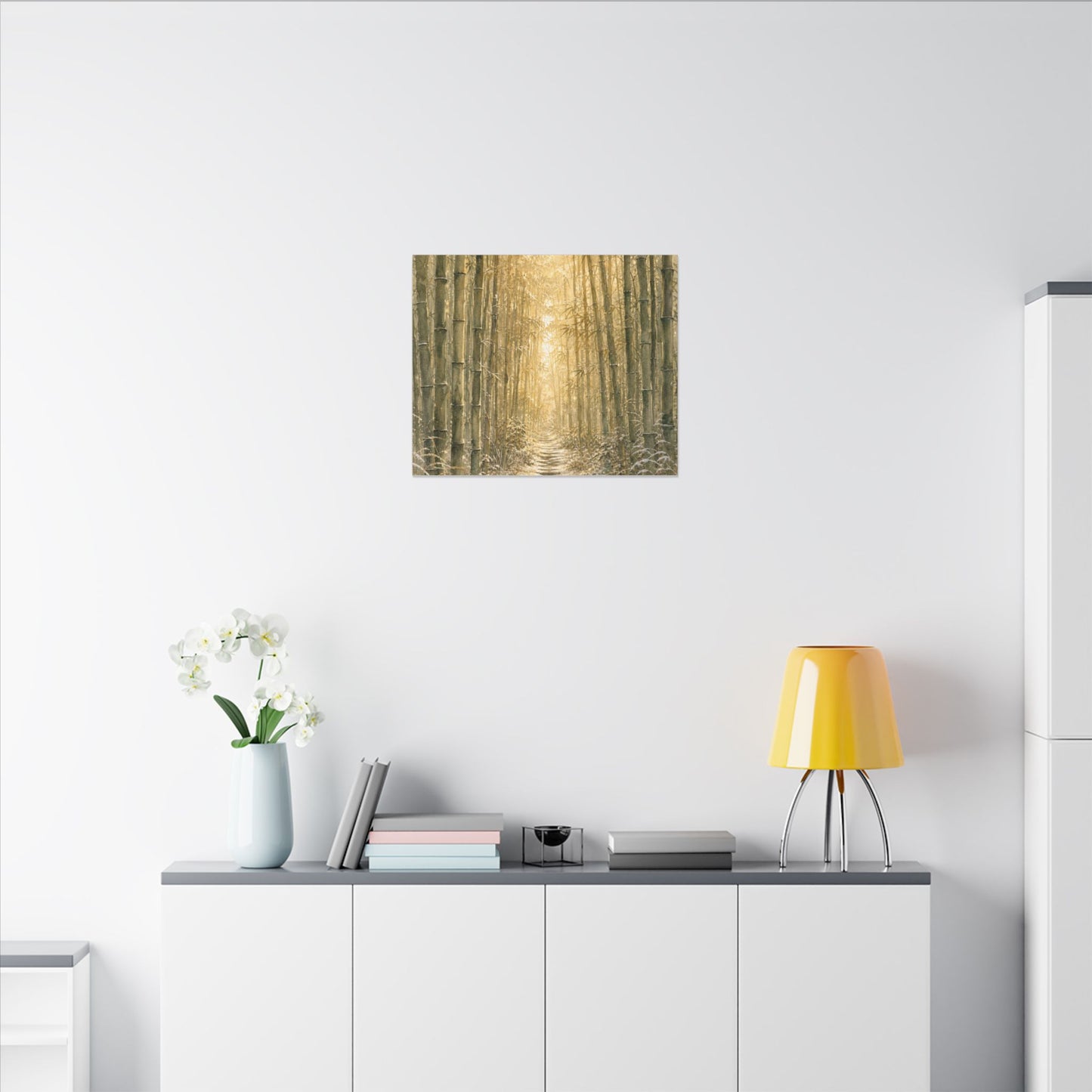 Bamboo Grove Winter Canvas Art | Japandi Elegant Design