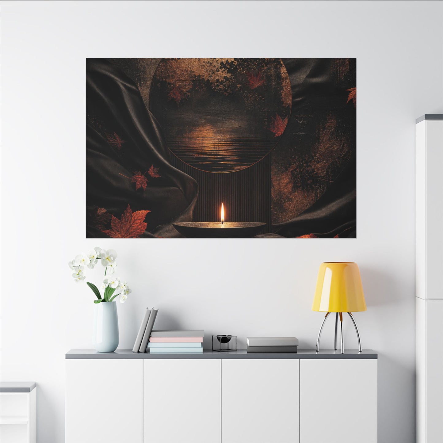 Silk Drape Autumn Canvas Art | Dark Japandi Moody Design