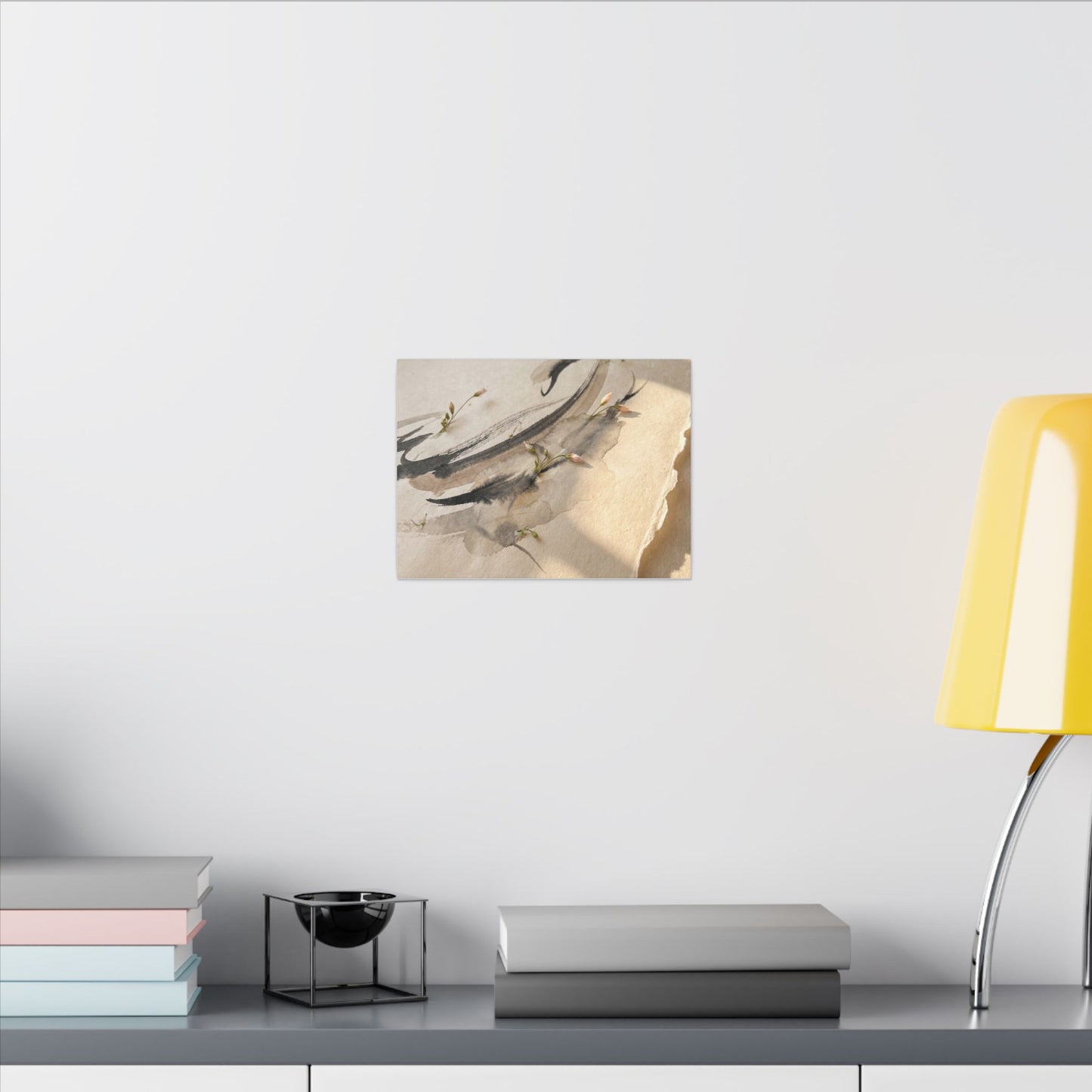 Ink Brushstroke Watercolor Canvas Art | Neutral Japandi Art