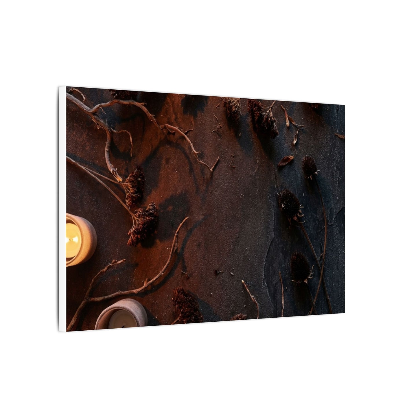 Dried Flowers Canvas Art | Winter Dark Japandi Moody Minimal Art