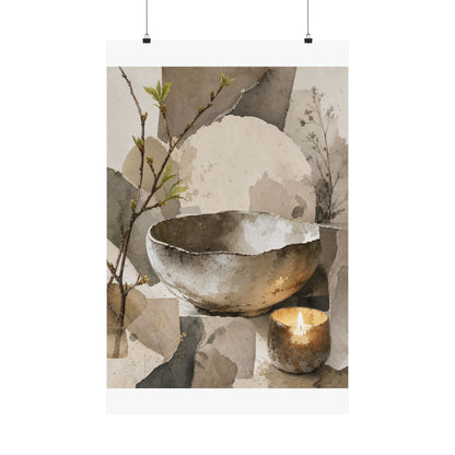 Candlelight Ceramic Bowl Wall Art Print - Japandi Fukinsei