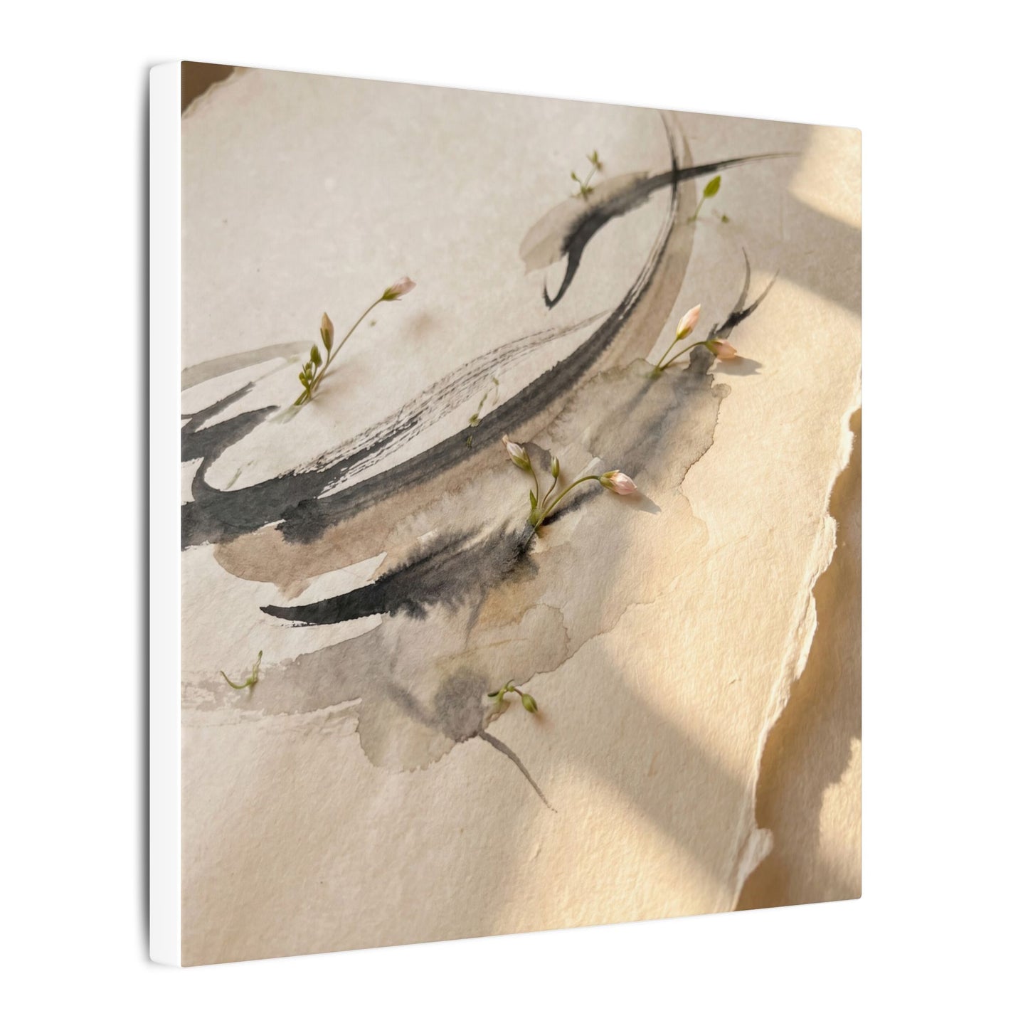Ink Brushstroke Watercolor Canvas Art | Neutral Japandi Art