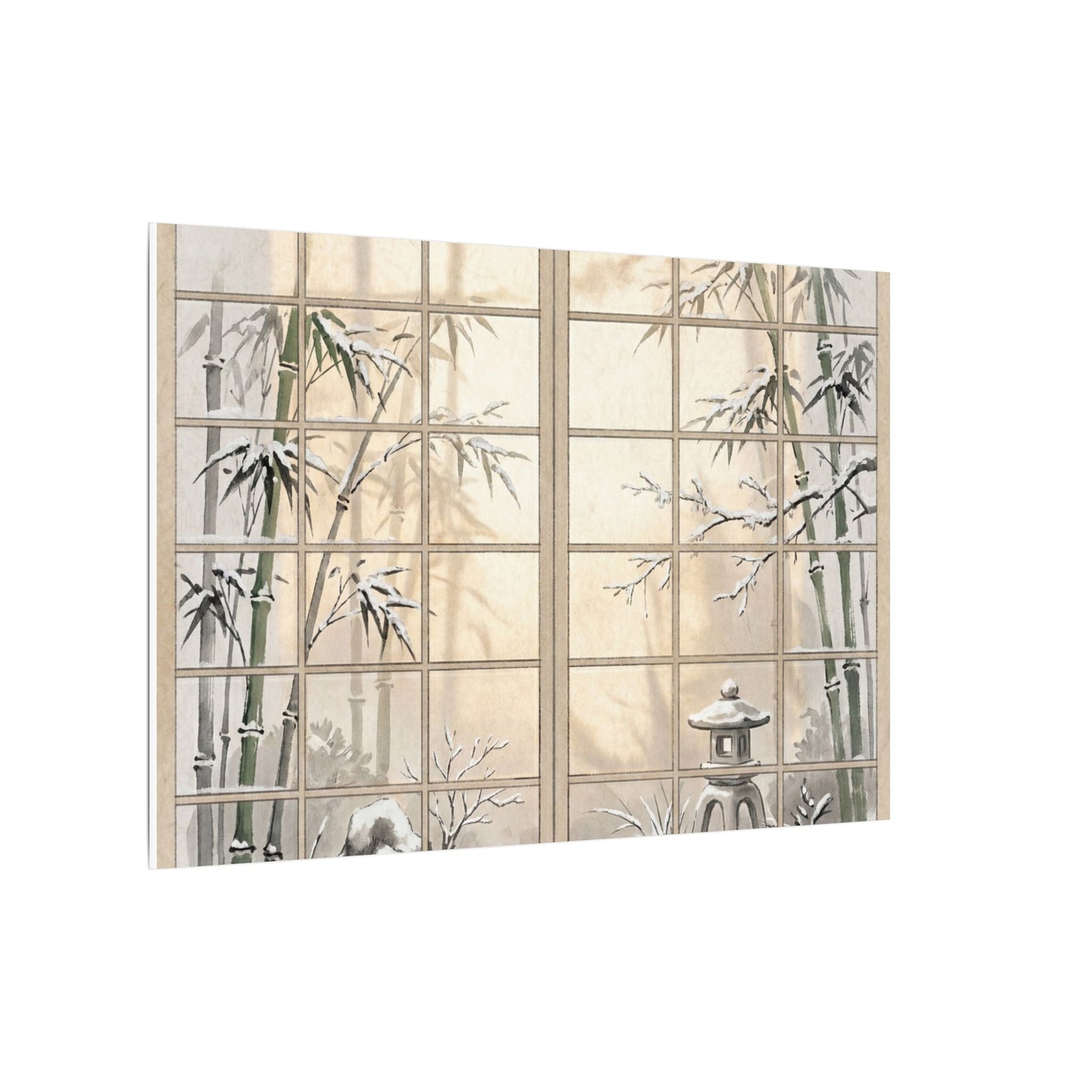 Winter Shoji Screen Sumi E Canvas Art | Tranquil Decor