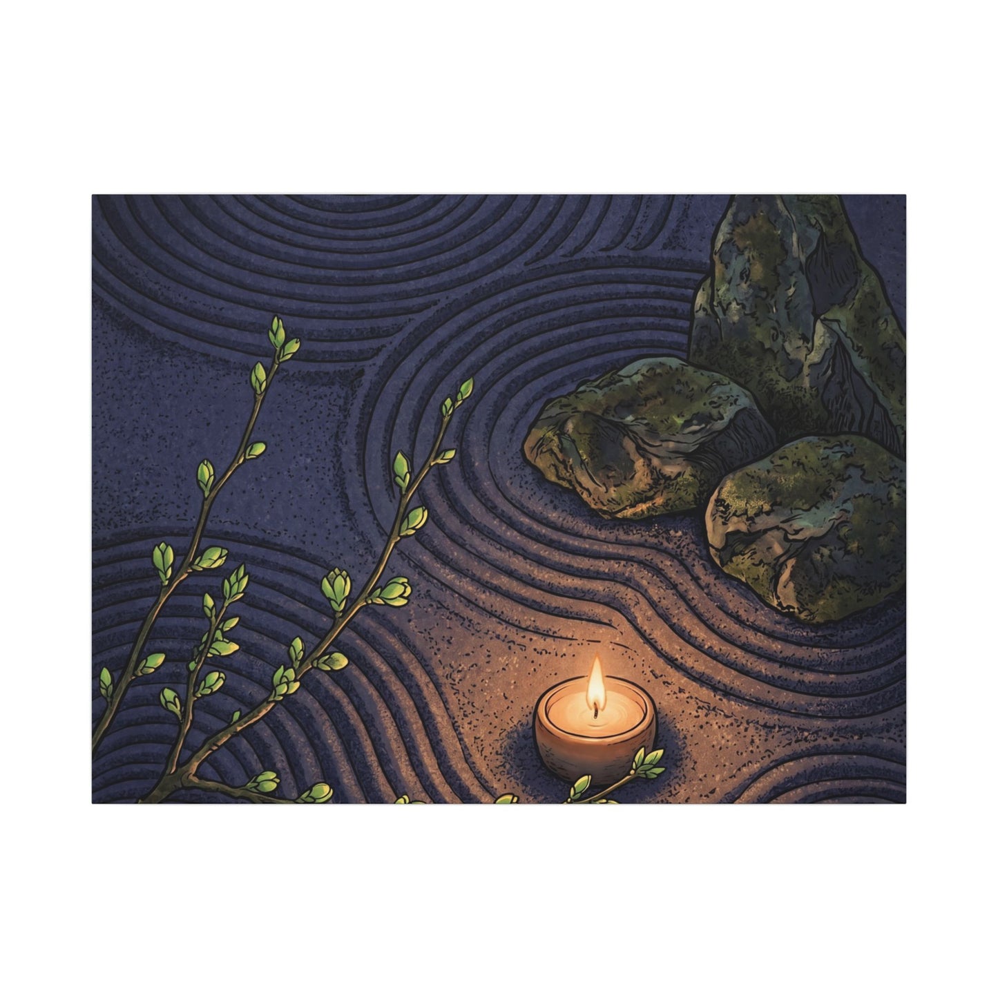 Mono No Aware Rock Garden Canvas Art - Zen Ukiyo E Inspired