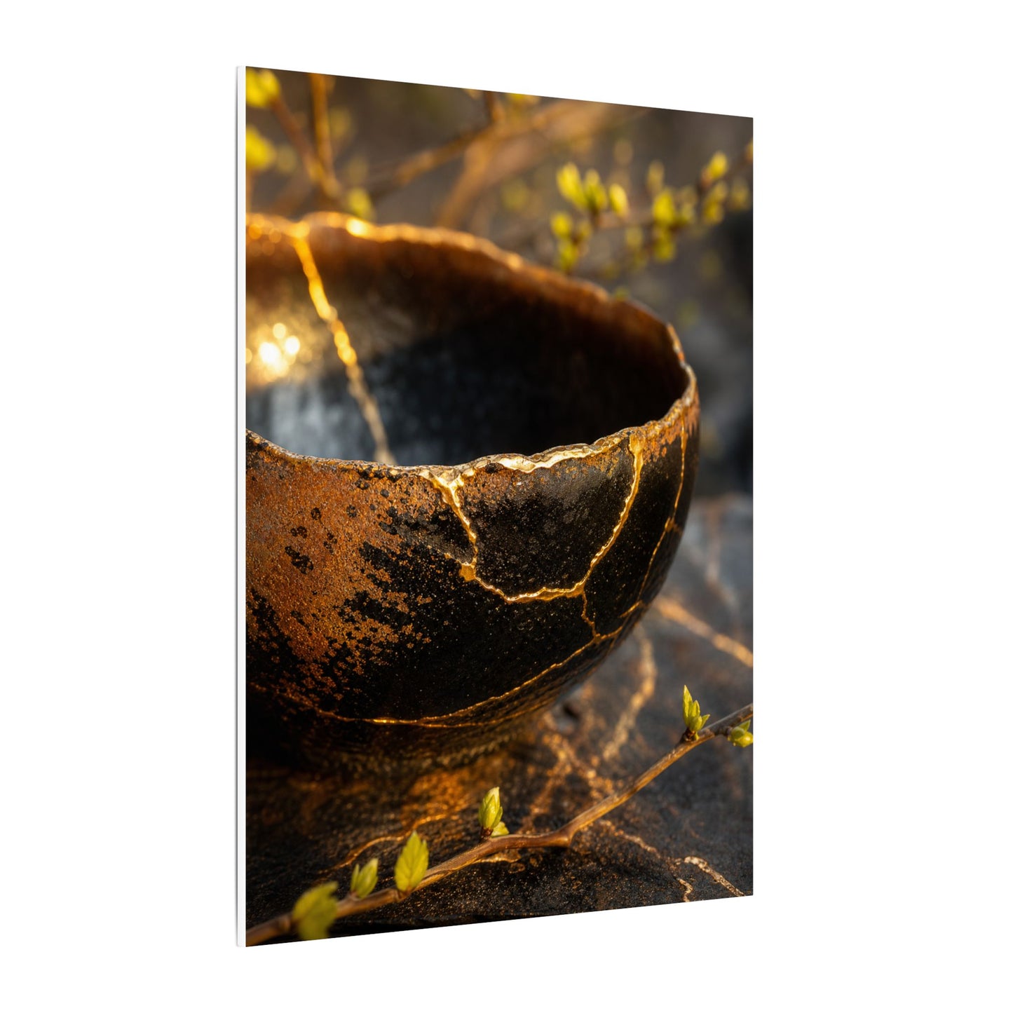 Kintsugi Ceramic Bowl in Golden Hour | Gold Vein Canvas Art