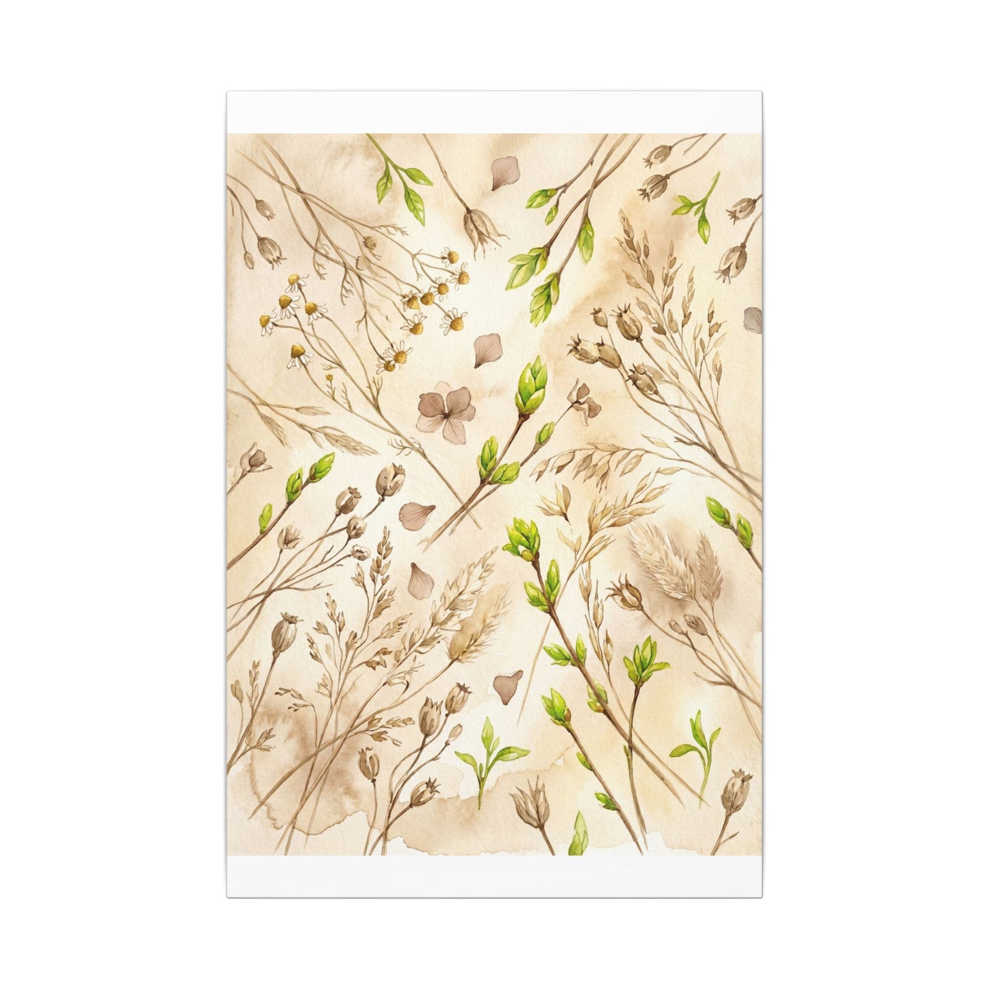 Spring Dried Flowers Watercolor Canvas Art | Earthy Decor