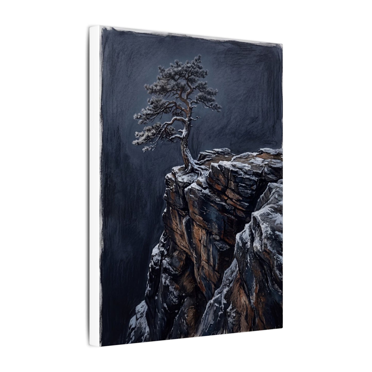 Dark Japandi Pine Tree in Dawn | Dark Texture Canvas Art