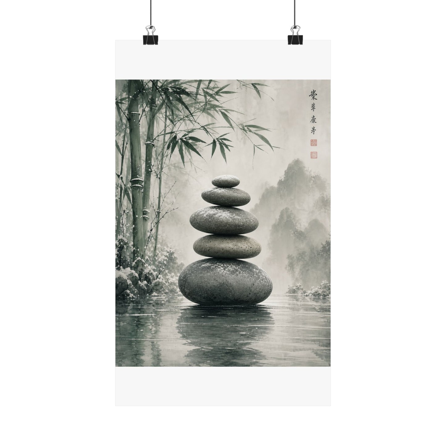 River Stones Sumi E Wall Art Print | Tranquil Zen Art