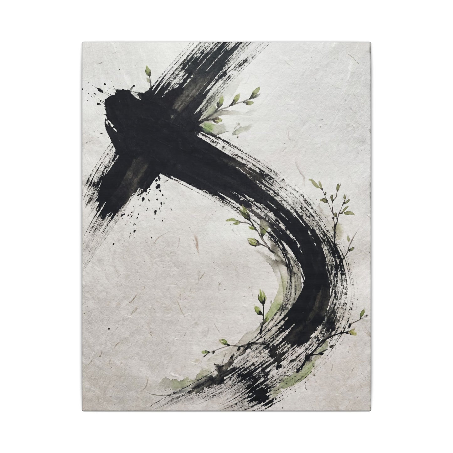Ink Brushstroke Spring Canvas Art | Dark Japandi Sophisticated Design