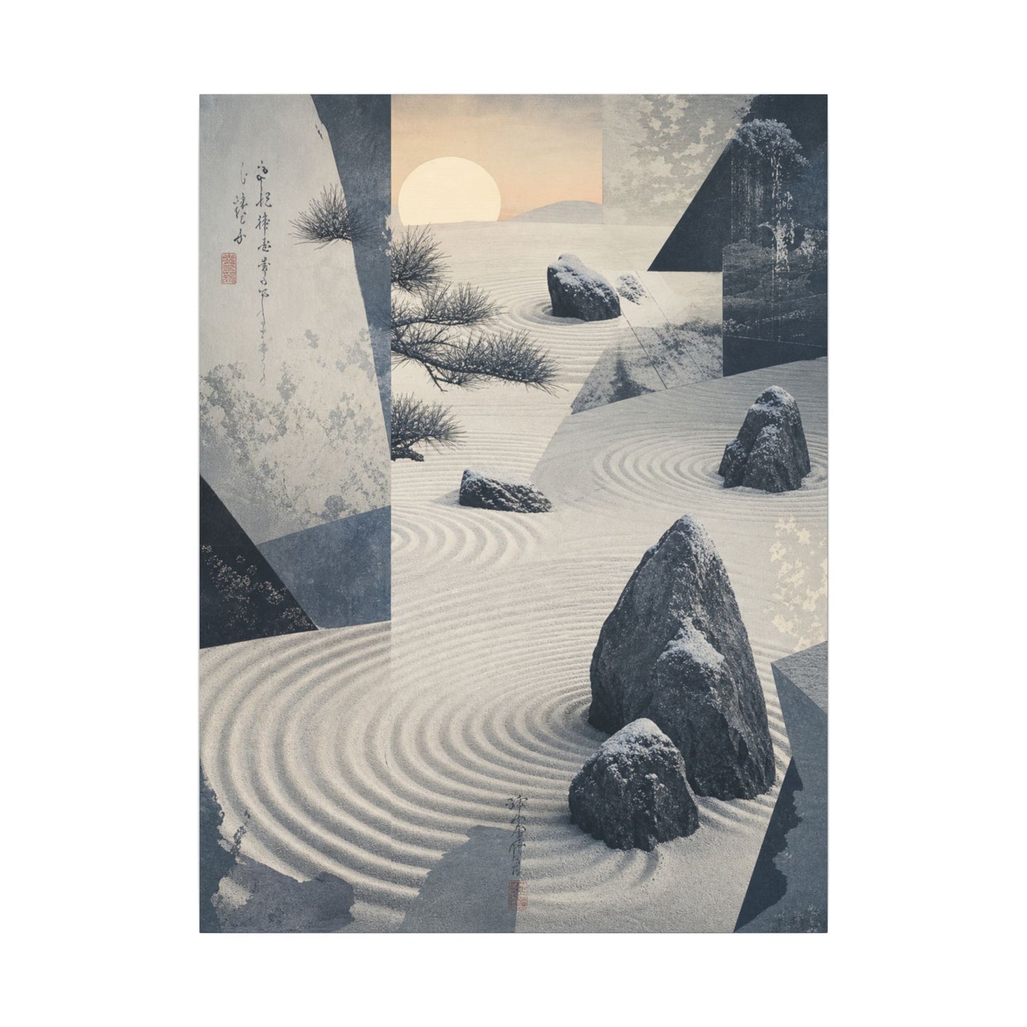 Seijaku Rock Garden Canvas Art - Zen Ukiyo E Inspired
