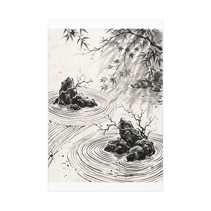 Rock Garden Canvas Art | Winter Zen Sumi E Art
