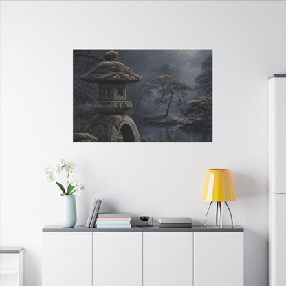 Stone Lantern Canvas Art | Winter Japandi Japanese Pattern Art