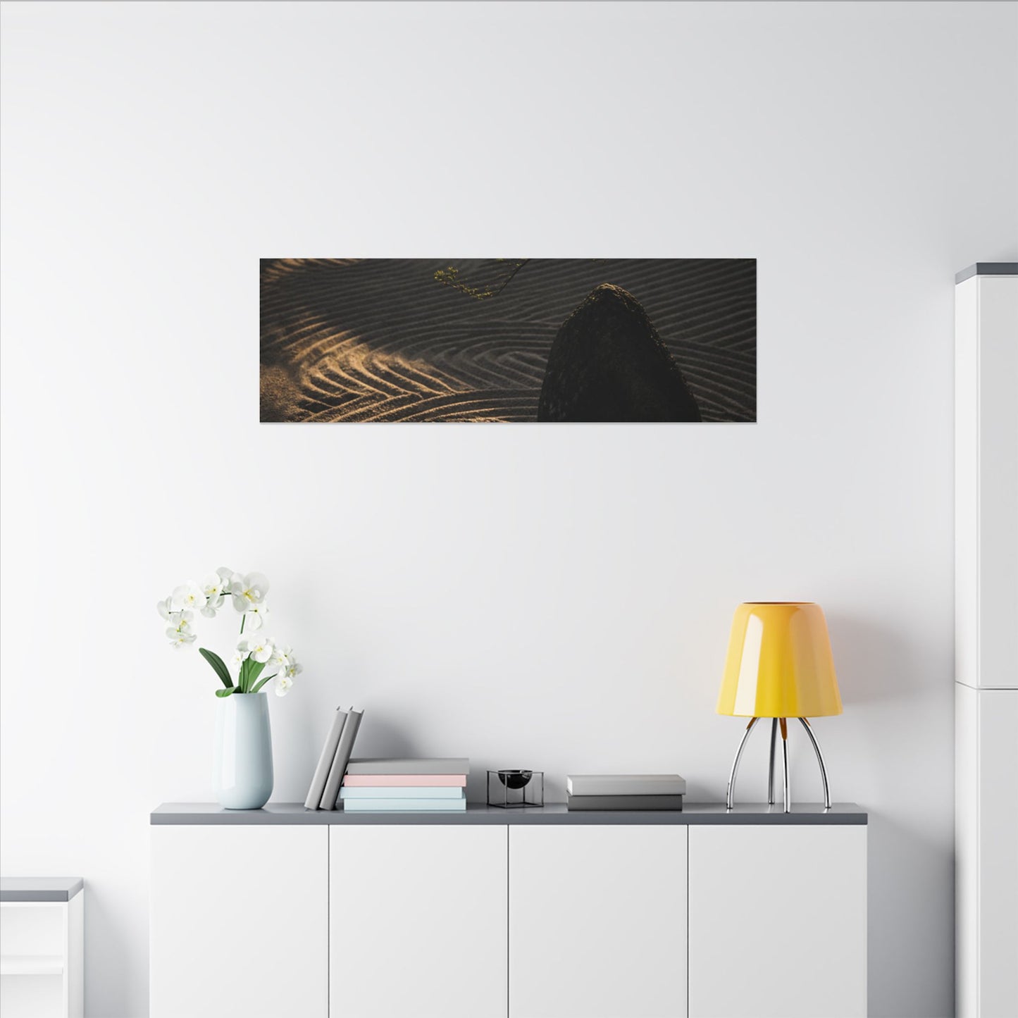 Ma Rock Garden Canvas Art - Dark Japandi Shadow Zen