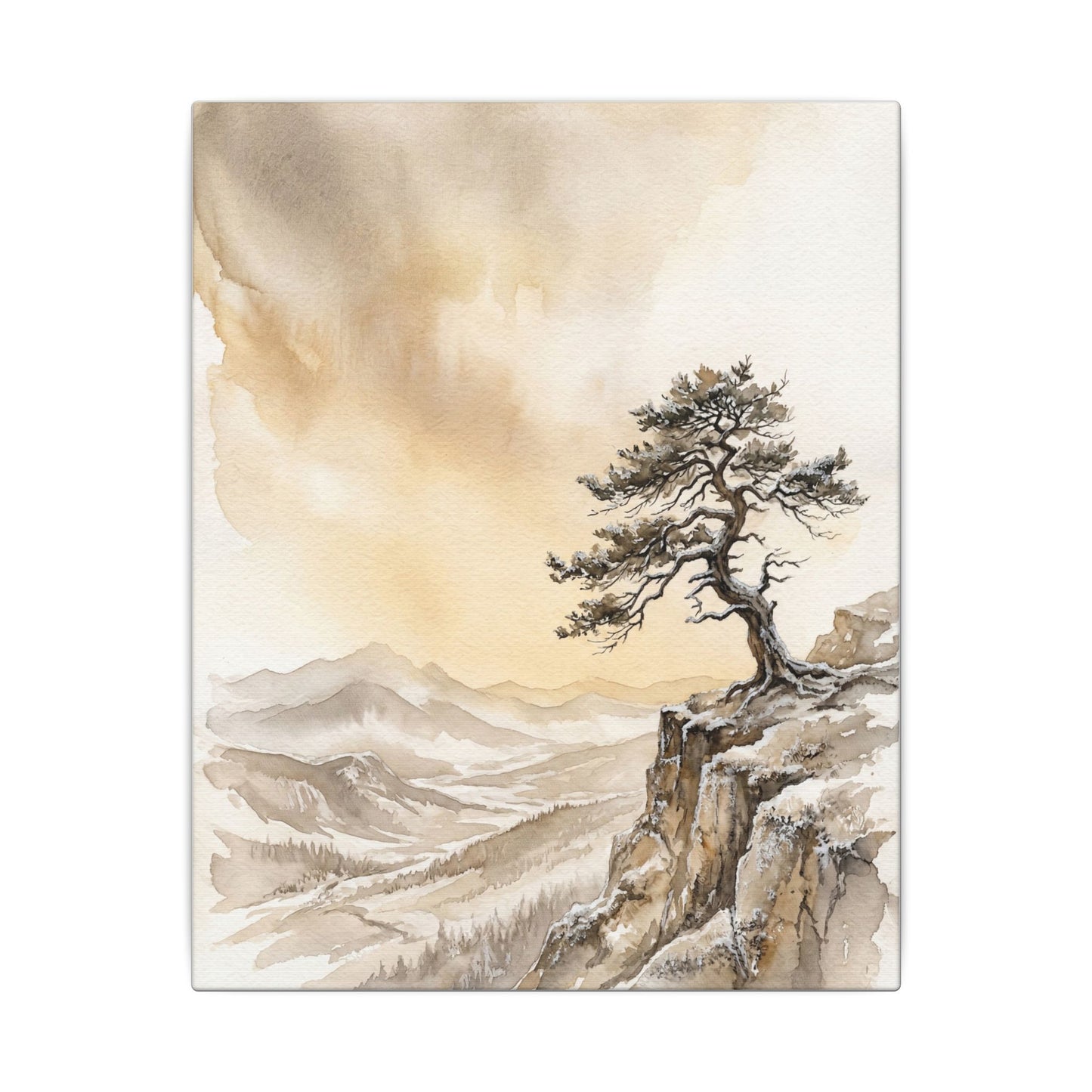 Pine Tree Canvas Art | Winter Japandi Watercolor Art