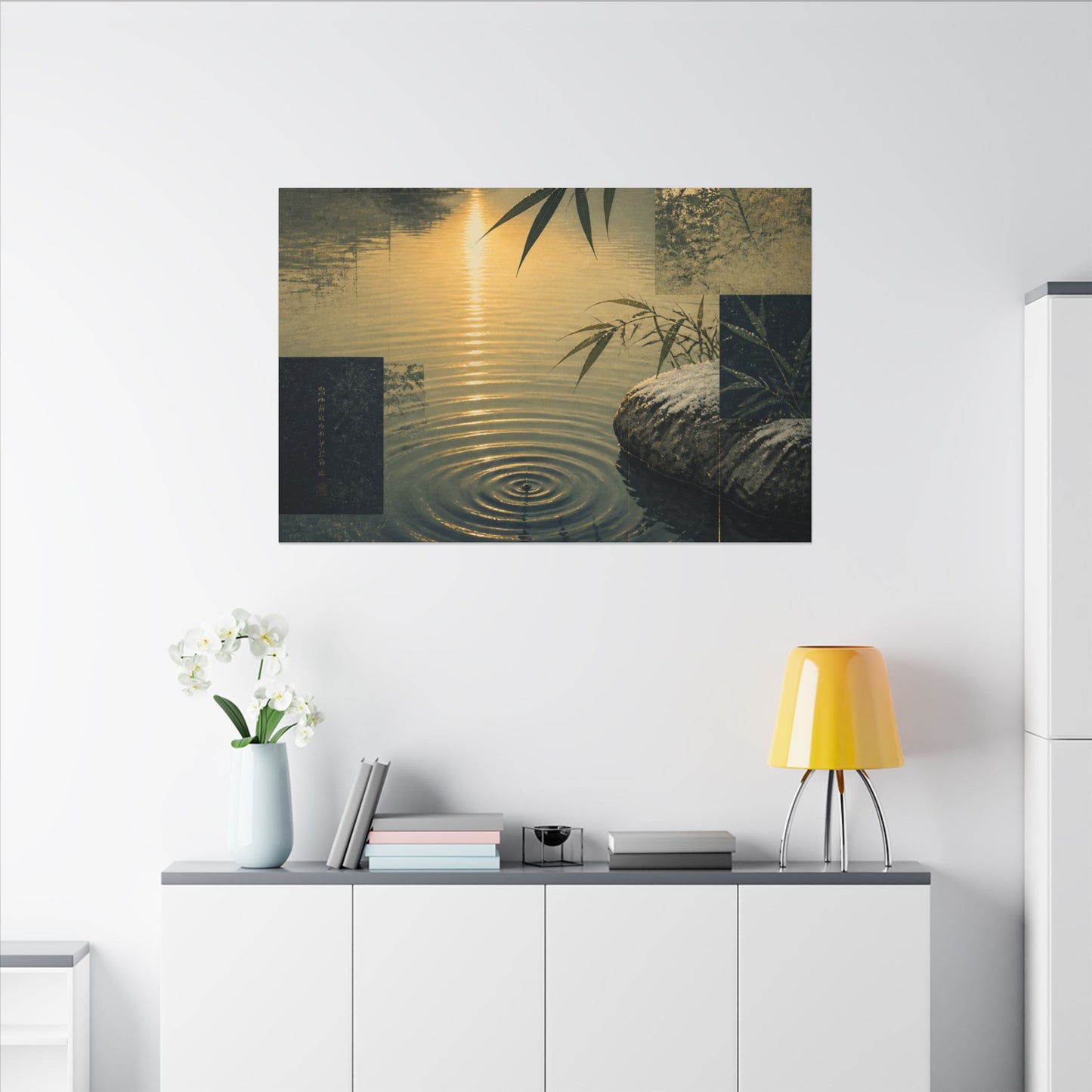 Zen Water Ripple in Golden Hour | Ukiyo E Inspired Canvas Art