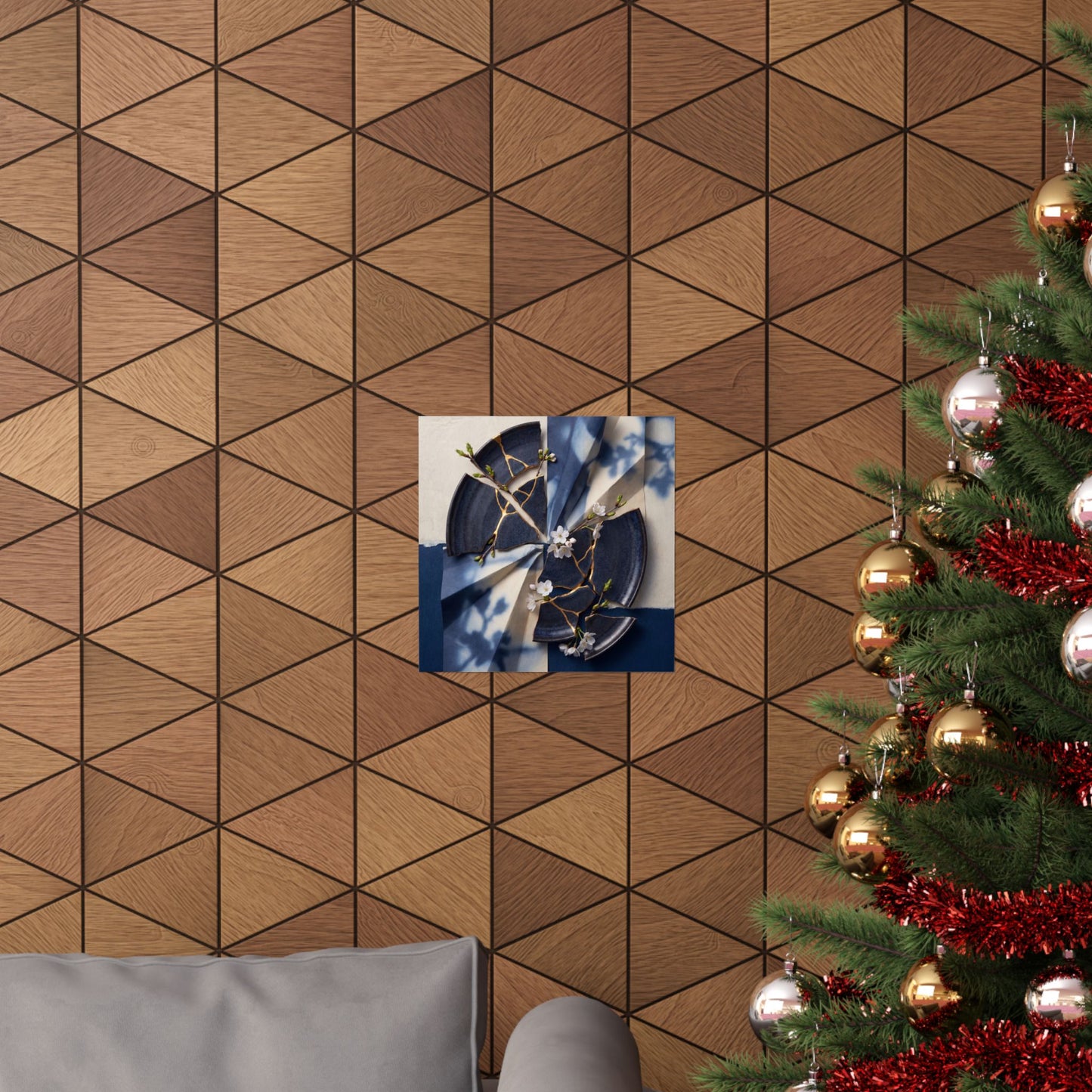Kintsugi Paper Fold in Moonlight | Gold Repair Wall Art Print