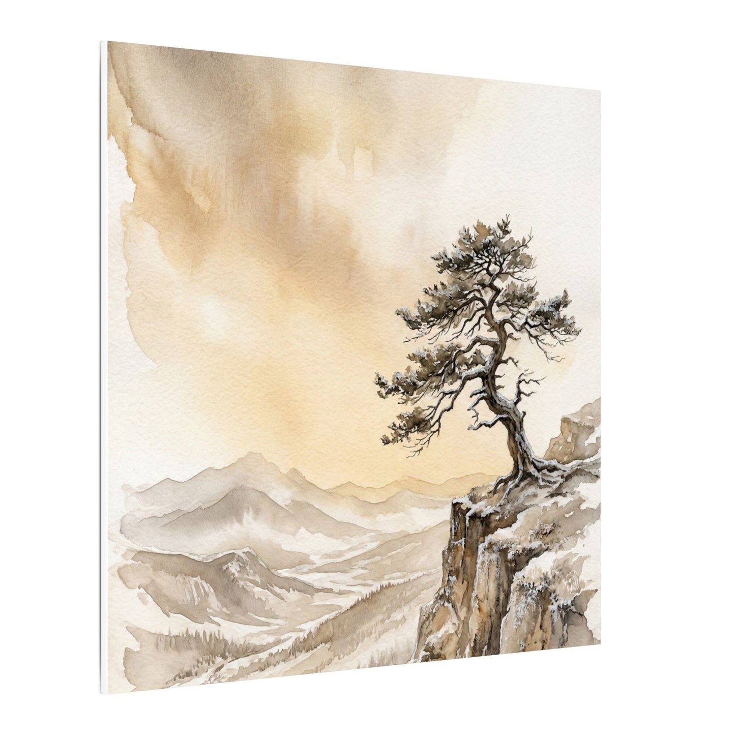 Pine Tree Canvas Art | Winter Japandi Watercolor Art