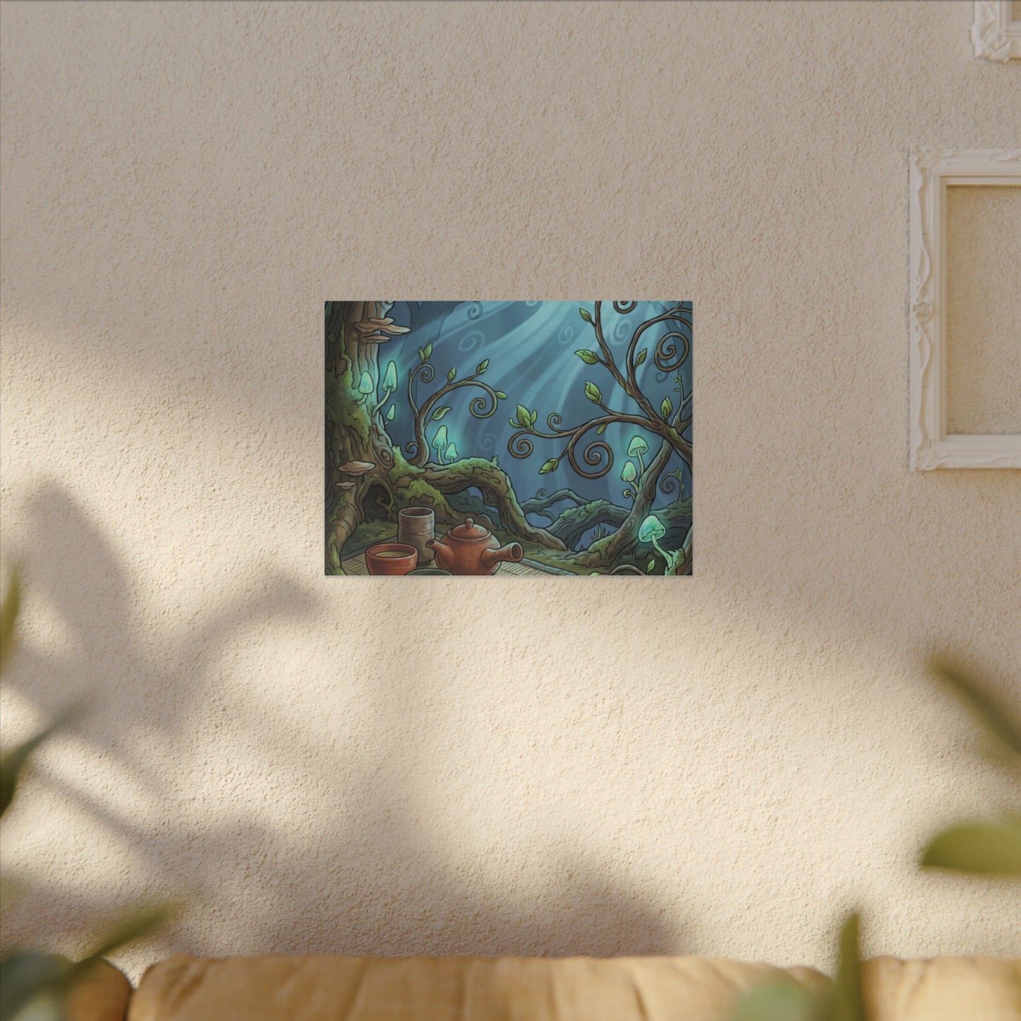 Spring Tea Ceremony Forest Whimsy Canvas Art | Cozy Decor