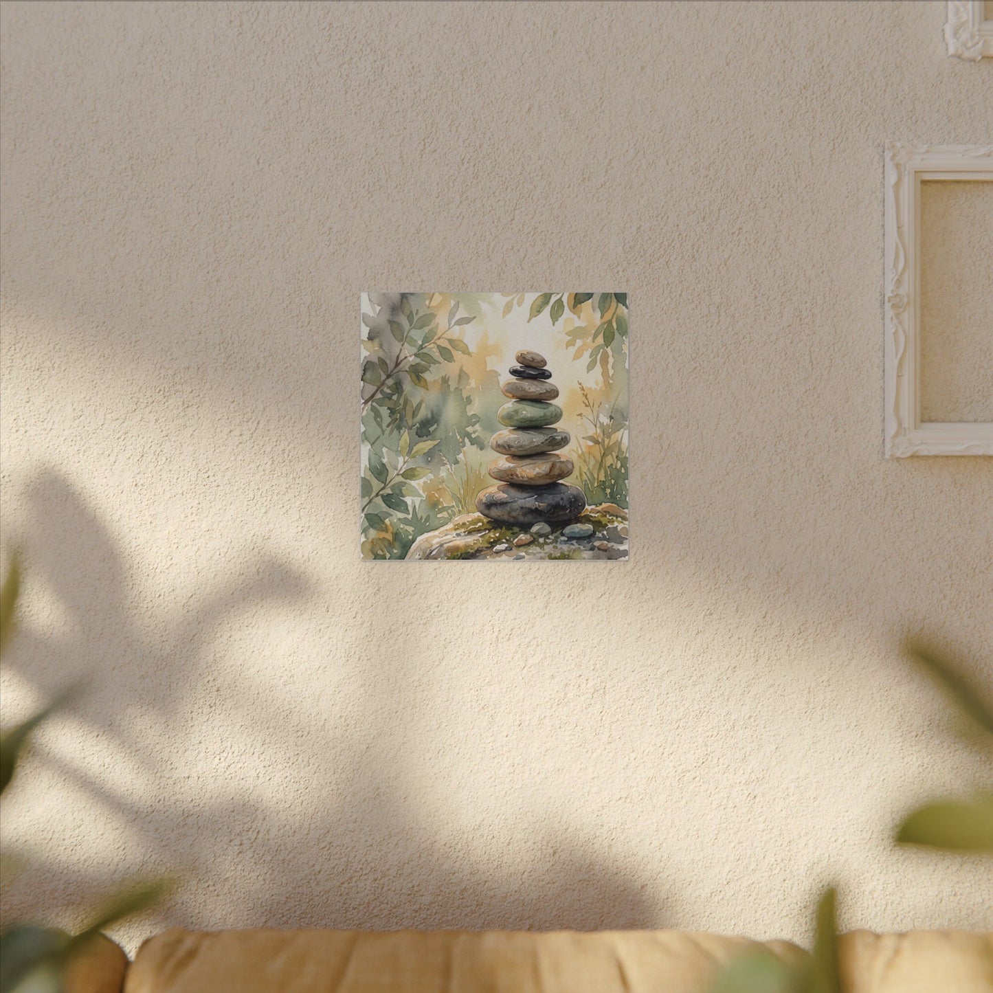 Golden Hour River Stones Canvas Art - Japandi Mono No Aware