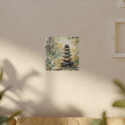 Golden Hour River Stones Canvas Art - Japandi Mono No Aware