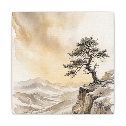 Pine Tree Canvas Art | Winter Japandi Watercolor Art