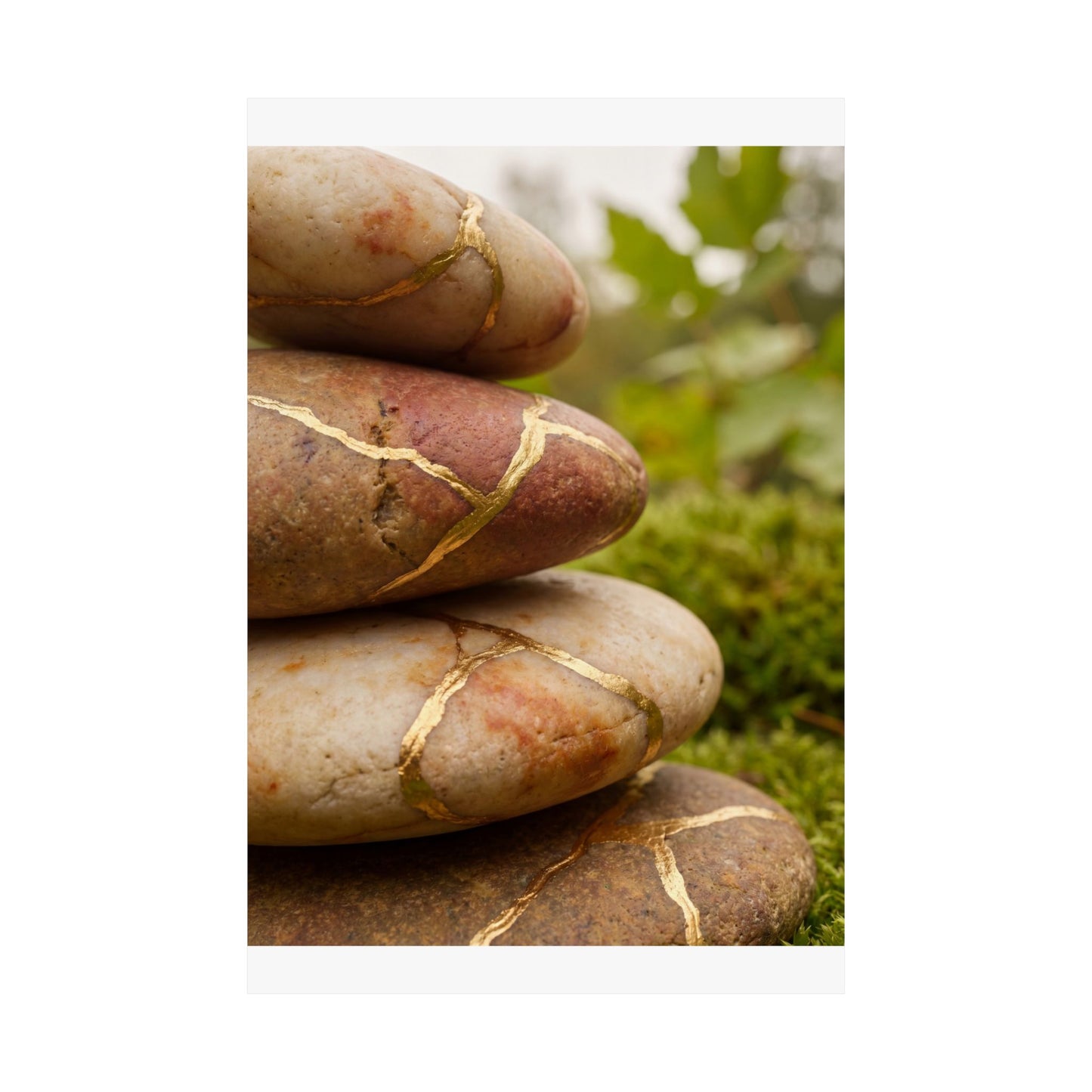 River Stones Wall Art Print | Summer Kintsugi Crackle Gold Art