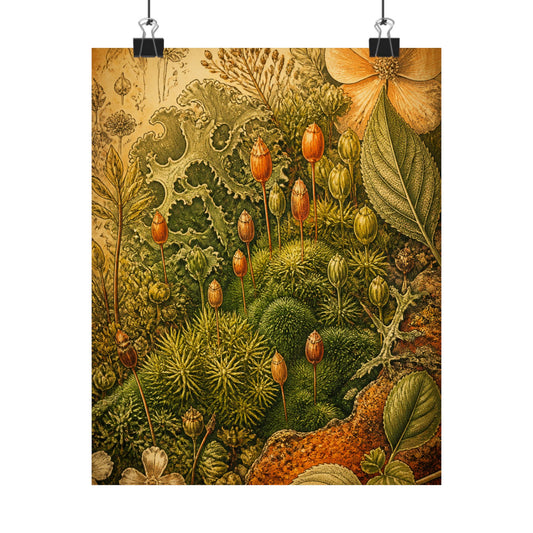 Cottagecore Moss Close Up in Candlelight | Vintage Botanical Wall Art Print