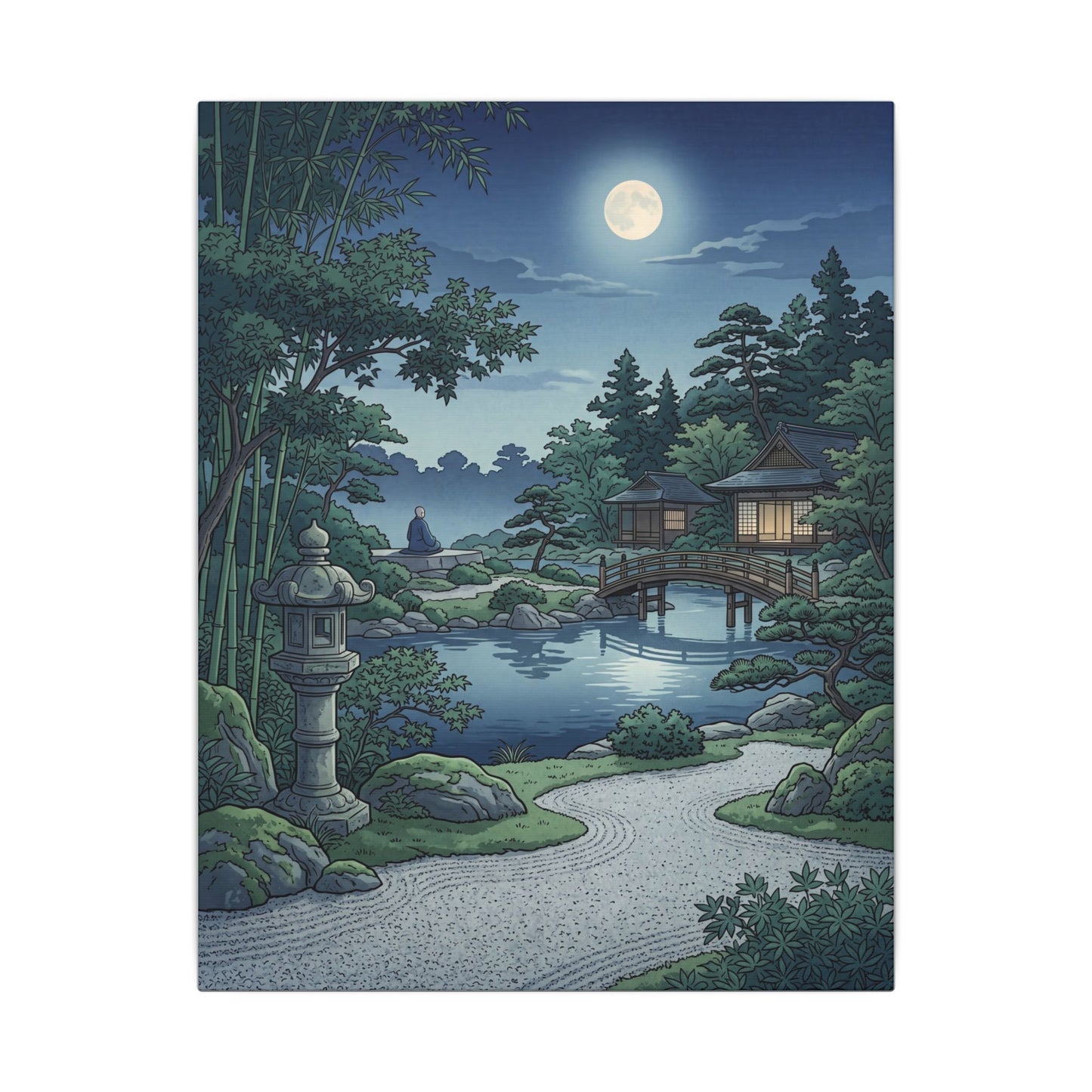 Summer Moonlit Garden Ukiyo E Inspired Canvas Art | Serene Decor