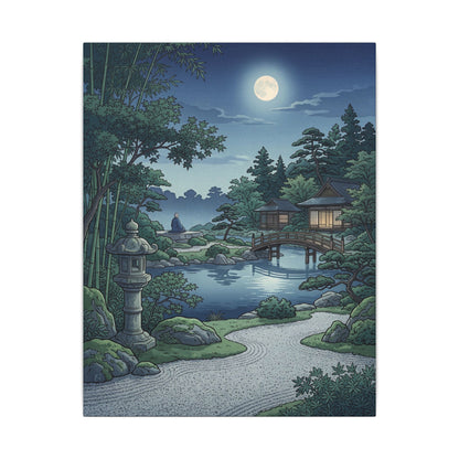 Summer Moonlit Garden Ukiyo E Inspired Canvas Art | Serene Decor
