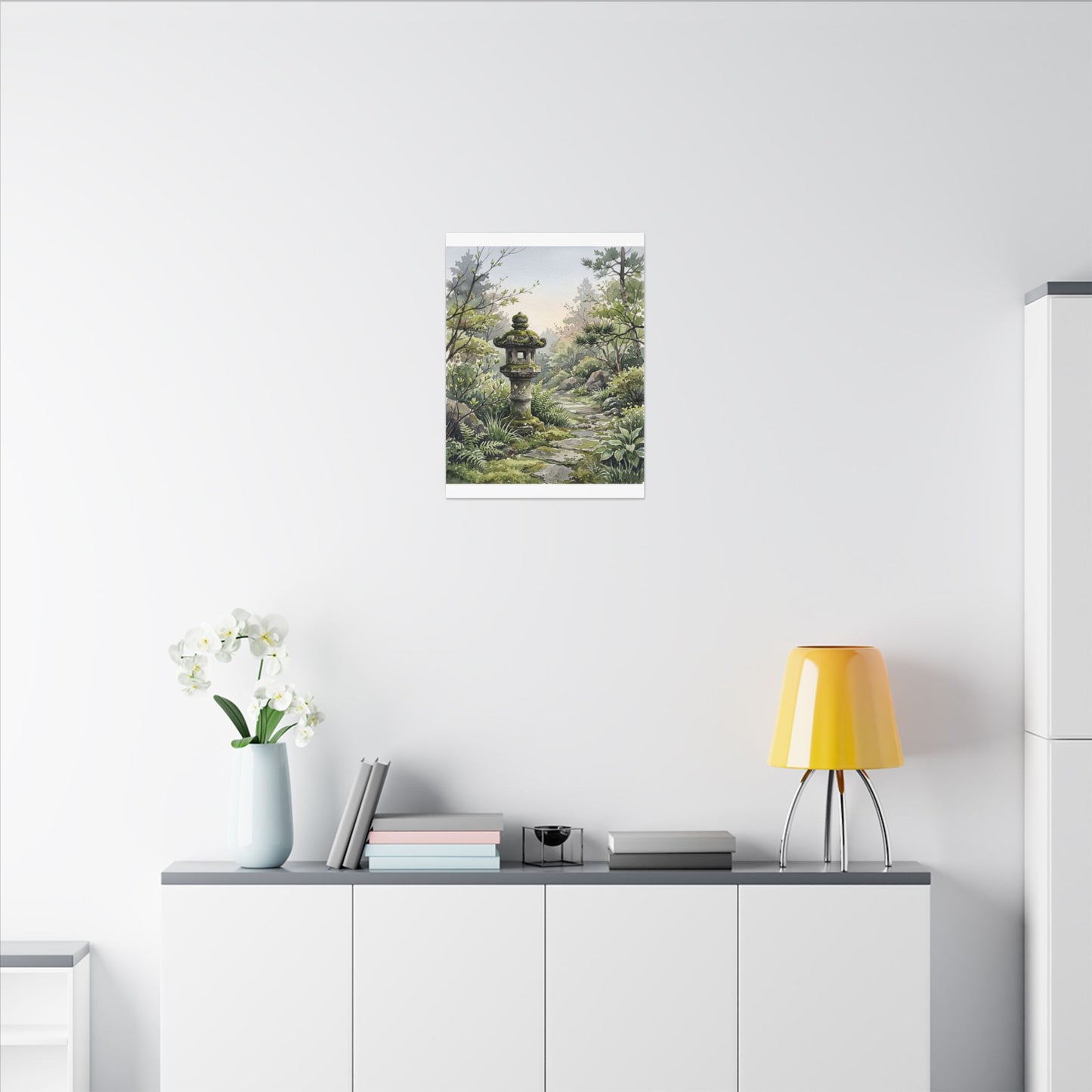 Neutral Stone Lantern Canvas Art - Watercolor Japandi