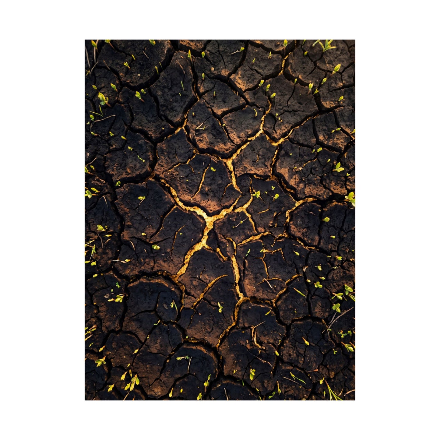 Golden Hour Cracked Earth Wall Art Print - Dark Japandi Seijaku