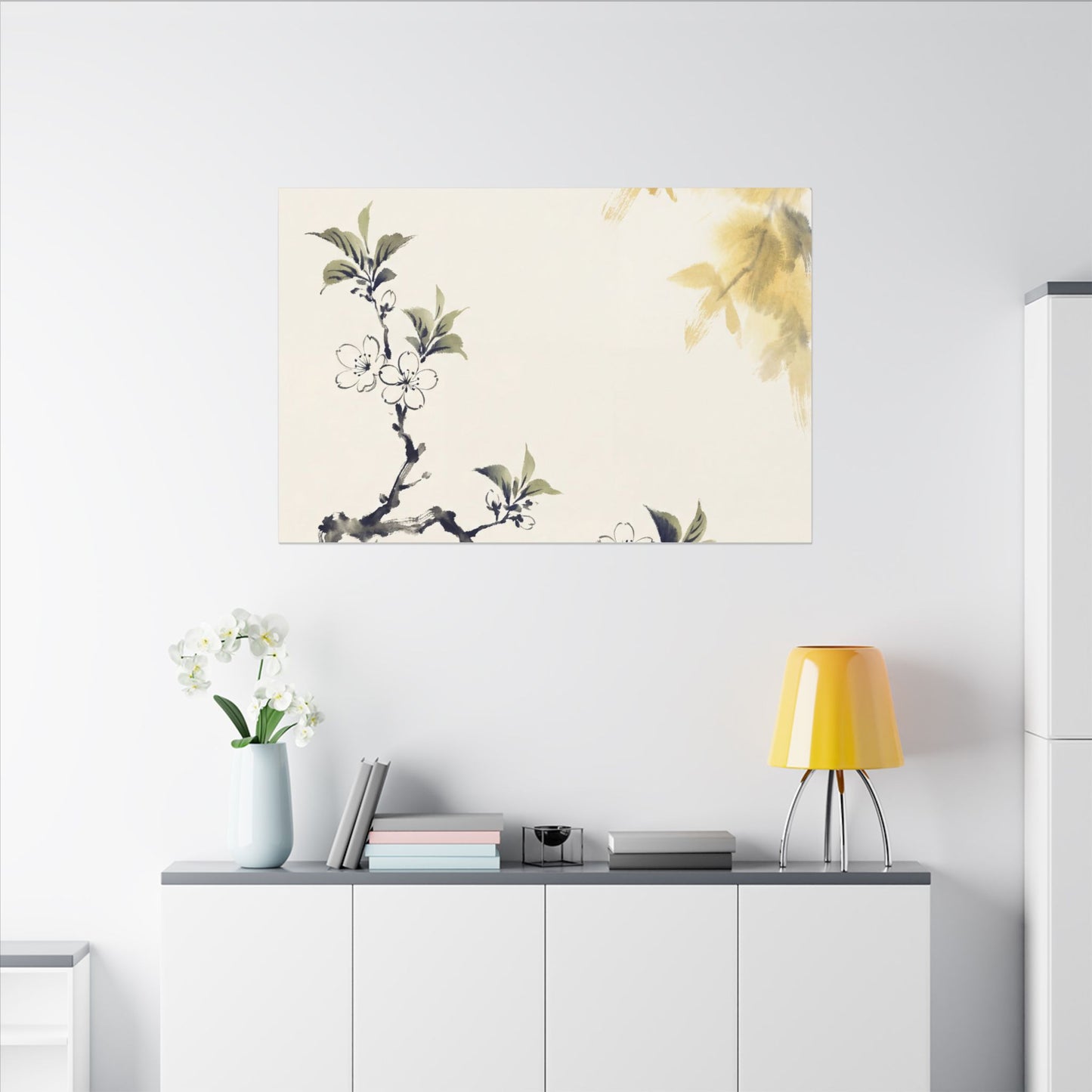 Kanso Cherry Blossom Canvas Art - Zen Sumi E Art Print