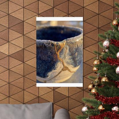 Kintsugi Ceramic Bowl in Golden Hour | Gold Vein Wall Art Print
