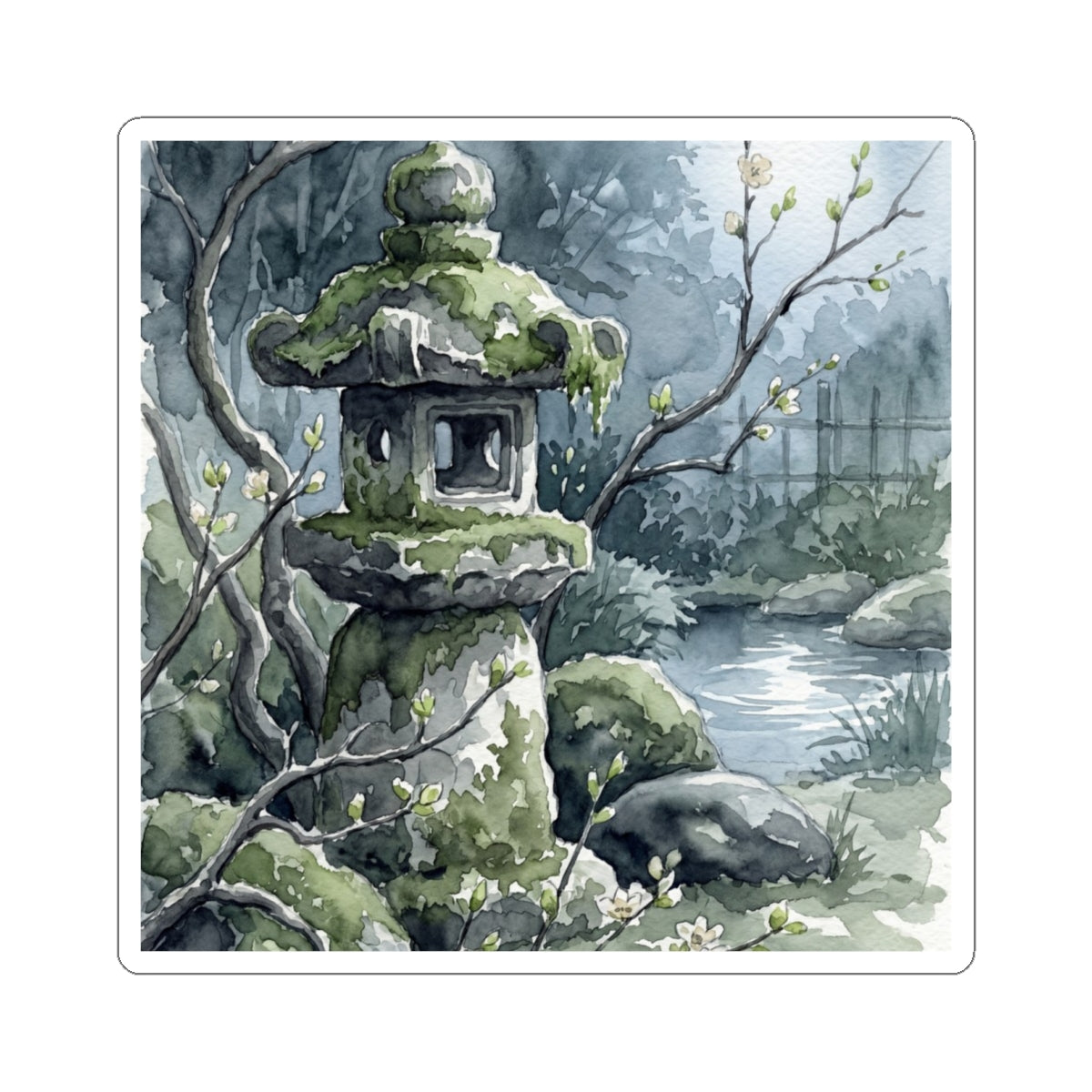 Neutral Stone Lantern Sticker - Watercolor Japandi