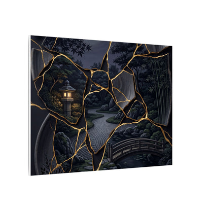 Kintsugi Moonlit Garden in Golden Hour | Gold Repair Canvas Art