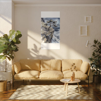 Pine Tree Canvas Art | Winter Japandi Watercolor Art