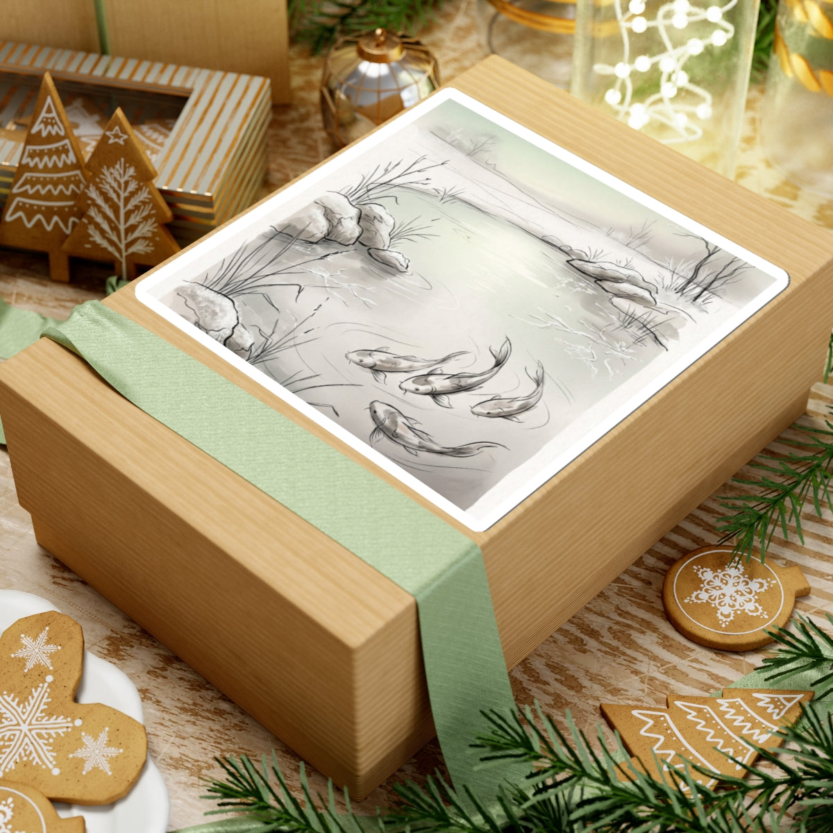 Koi Pond Winter Sticker | Japandi Elegant Design