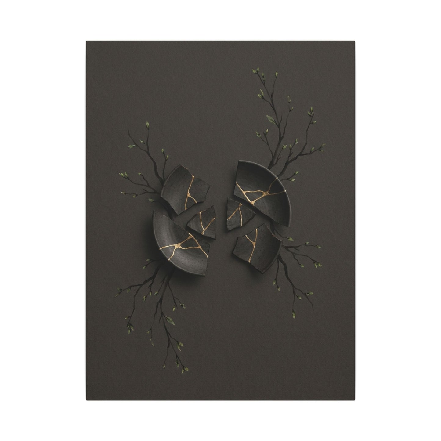 Sophisticated Broken Pottery Canvas Art - Charcoal Ink Dark Japandi