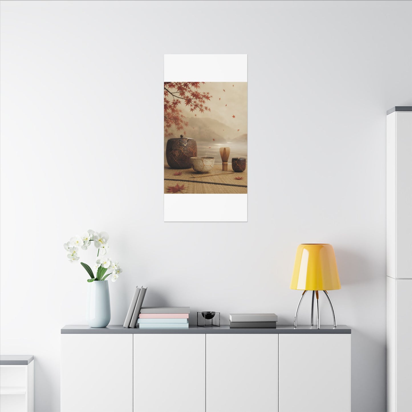 Tea Ceremony Canvas Art | Autumn Kintsugi Gold Vein Art