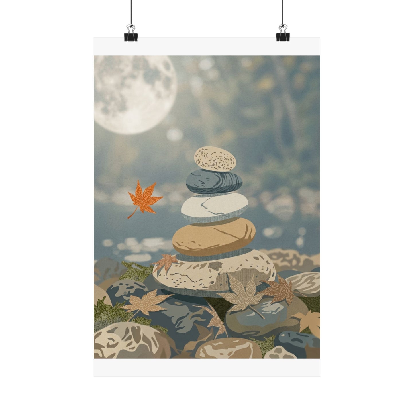 Earthy River Stones Wall Art Print - Japanese Pattern Japandi