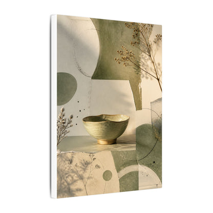 Warm Ceramic Bowl Canvas Art - Minimal Line Japandi