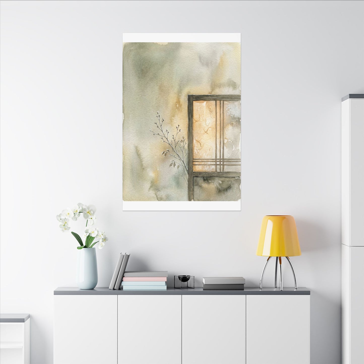 Ma Shoji Screen Canvas Art - Japandi Watercolor