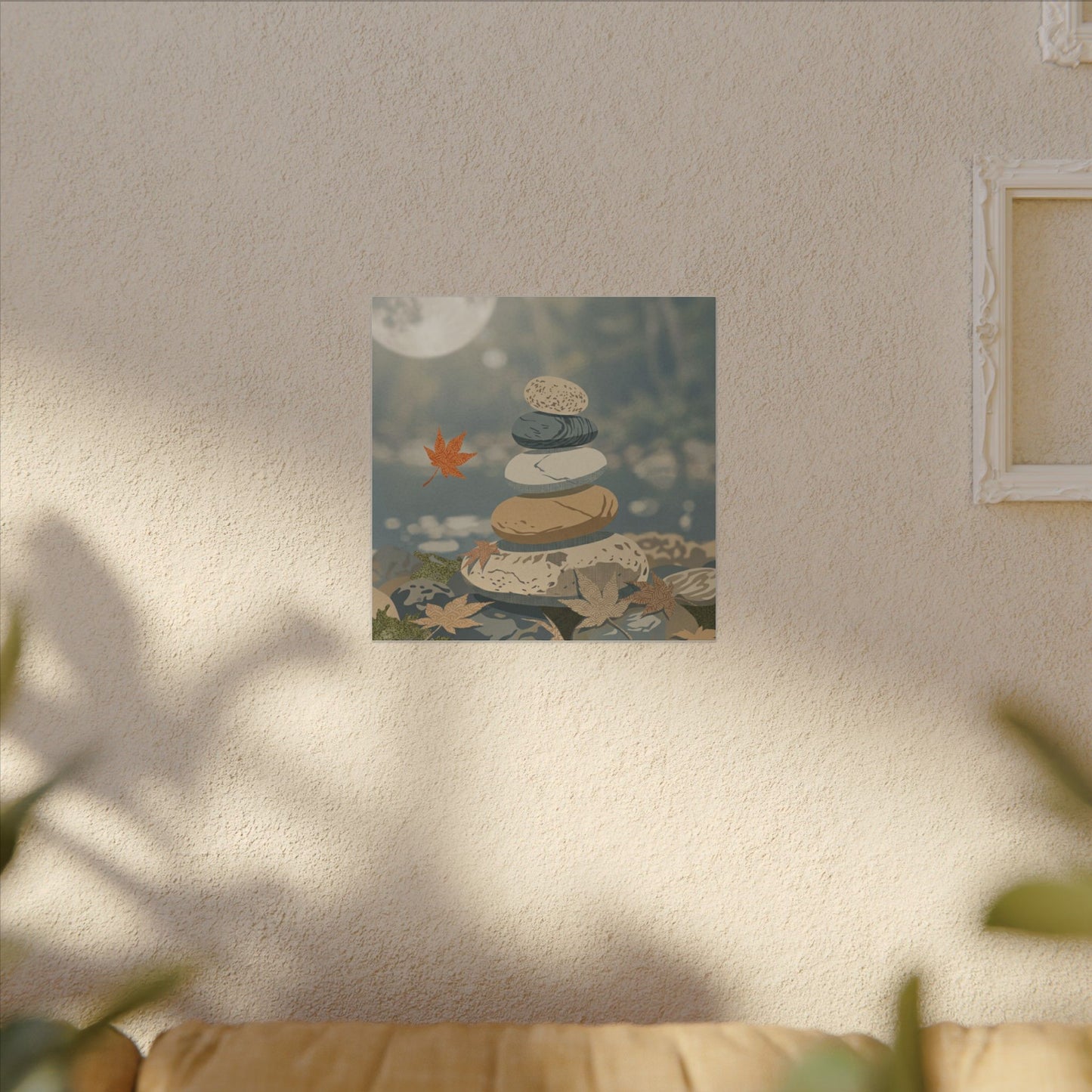 Warm River Stones Canvas Art - Japanese Pattern Japandi