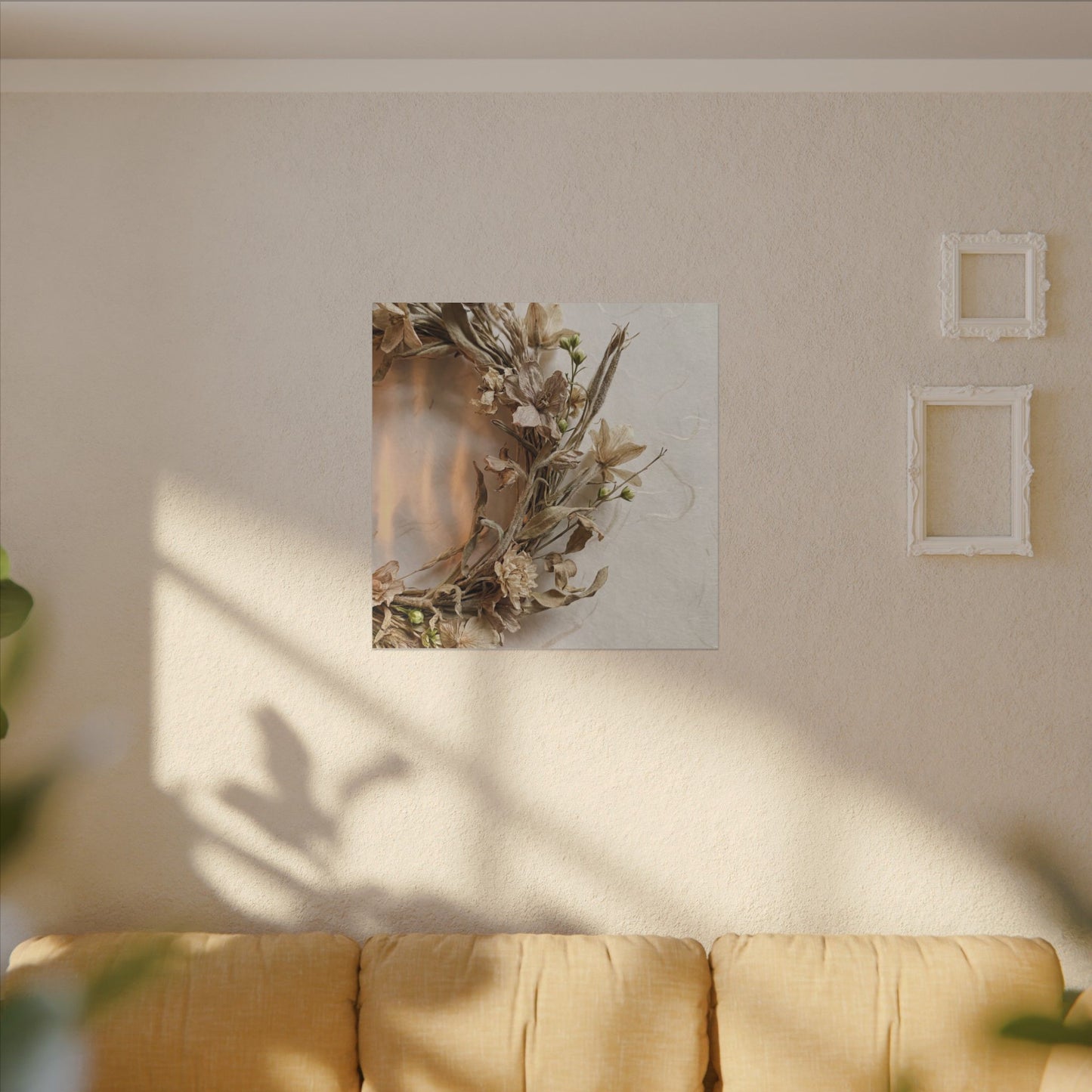 Dried Flowers Japanese Pattern Canvas Art | Neutral Japandi Art