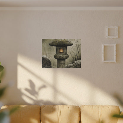 Stone Lantern Winter Canvas Art | Japandi Neutral Design